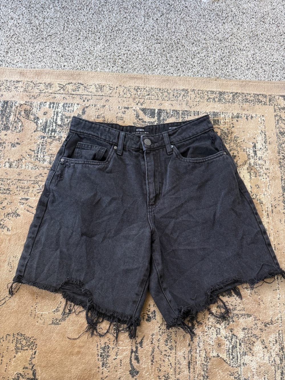 Cotton On Black Distressed High-Rise Denim Shorts